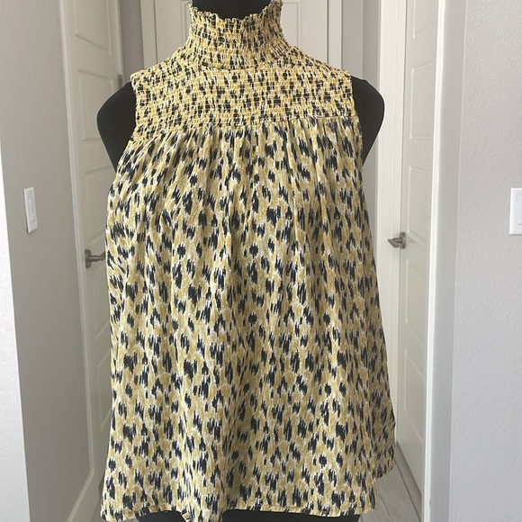 Joie Mika Smocked Mock Neck Sleeveless Top in Soft Citrus Yellow/BlackPr… - Picture 4 of 11